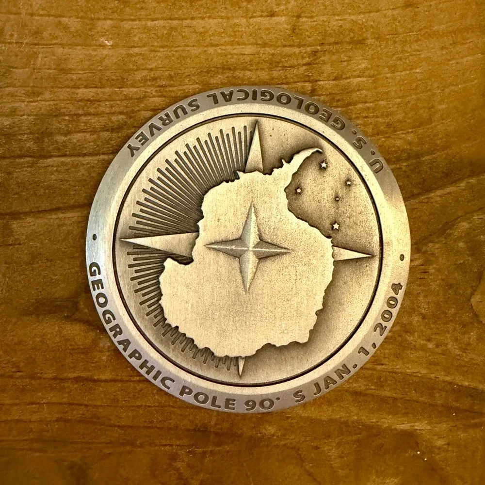 Silver Commemorative Benchmark Medallion Paperweight, South Pole 2004